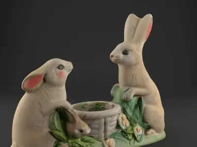 Cute Bunny Planter 3D STL File for Easter and Home Decor 3D print model