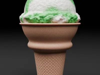 Green Apple Ice Cream Cone 3D Dessert Model 3D model