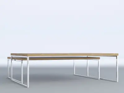Double Coffee Table Wood 3D model