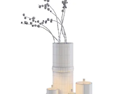 Decorative set 7 navy vase with gold accents 3D model