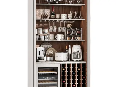 Built in Hidden Coffee Bar Cabinet Modern Beverage Station 3D model