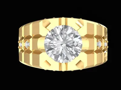 Luxury Men Ring with Round Center Stone 3D Model 2659 3D print model