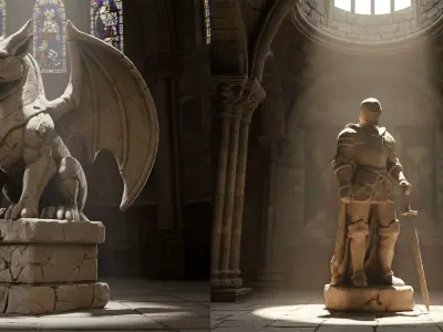 Ancient Stone Statue 10 Game-Ready Models Low-poly 3D model