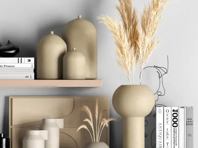 decorative04 vases and books on shelves 3D model