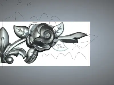 Antique floral decoration - carved wood gilt flower 3D model