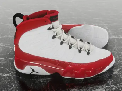 AIR JORDAN 9 WHITE RED 3D SHOES Low-poly 3D model