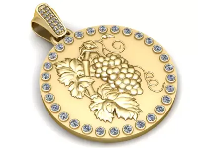 Grape Vine  Pendant with Diamond Border  3D Printable Jewelry 3D print model
