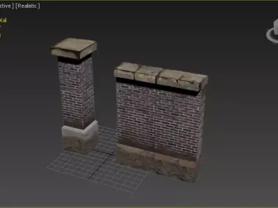 Brick fence Low-poly 3D model