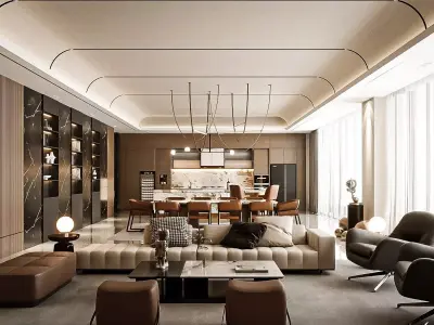 Living Room Dining Room Kitchen Modern Luxury Scene Interior 3D model