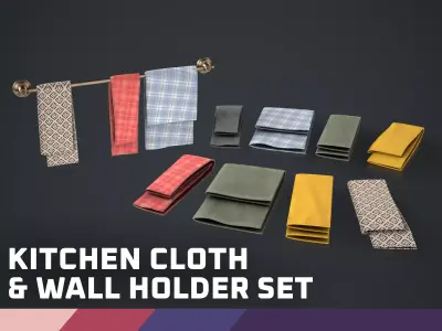 Kitchen Cloth and Wall Holder Set Low-poly 3D model