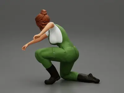 Young Woman Working In Service Station sitting and fixing a car 3D print model