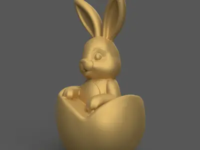 Cute Easter Bunny in Egg 3D STL Model for Decoration 3D print model