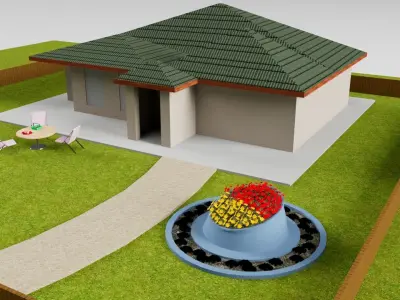 House on lawn 3D model