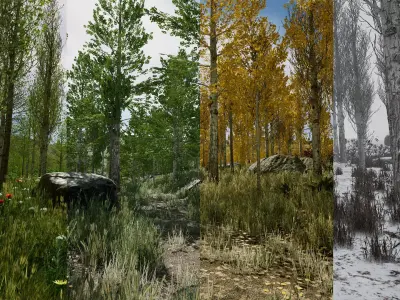 Scanned Poplar-Aspen Forest with Seasons for Unreal Engine 4 - 5 Low-poly 3D model