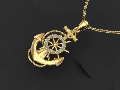 Anchor gold pendant 3D model 3D print model