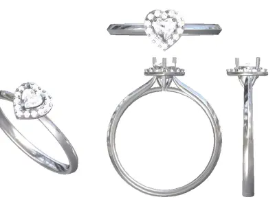 heart shape cut halo diamond rings 3D print model