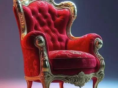 Red and gold fancy chair Low-poly 3D model