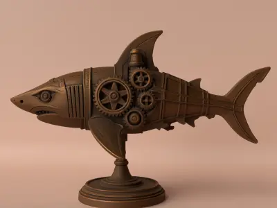 Steamshark Steampunk Shark Sculpture 3D print model