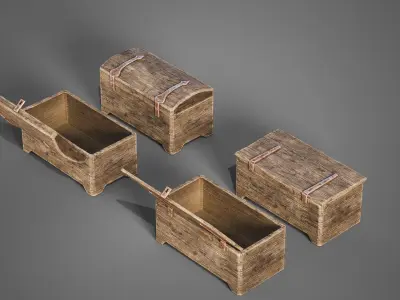 Medieval wooden chests Low-poly 3D model