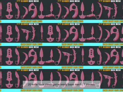 20 knife base mesh game ready base mesh 3D Model Collection