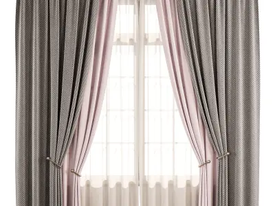 Timeless Chevron Window Drapes 76 3D model