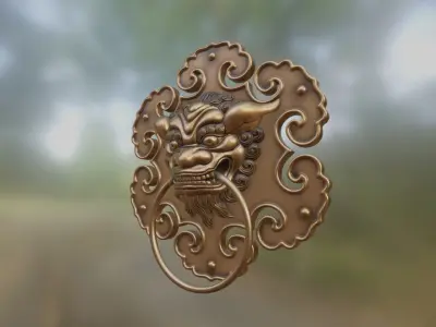 Chinese Lion Head Door Knocker PBR 3D model