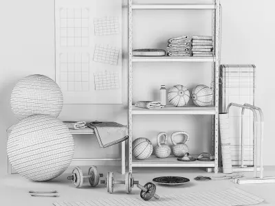 Sports set two dumbbells on mat 3D model