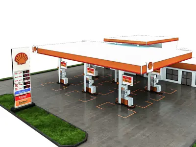 3D Gas Station Low-poly 3D model