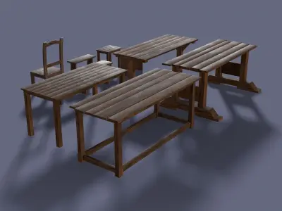 Medieval Furniture Low-poly 3D model