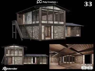 Medieval Houses 33- 4K Textures Game Ready Low-poly 3D model