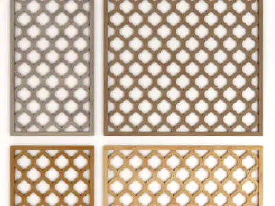 Wood Arabic Islamic pattern decorative grill screen 3D model 9