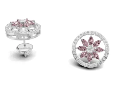 Marquise And Round Diamond Floral Earring For Women 3D print model