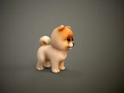 Spitz cartoon dog with big eyes Low-poly 3D model