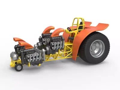 Pulling tractor 4 engines V8 Version 3 Scale 1 to 25 3D print model