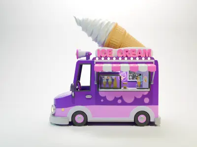Low Poly Casual Ice Cream Bus 3D model