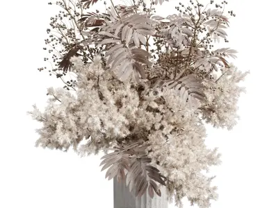 pampas dry flowers in a concrete vase bouquet 51 3D model