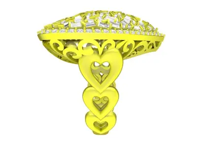 7413 luxury diamond straight baguette heart women ring 3D print model