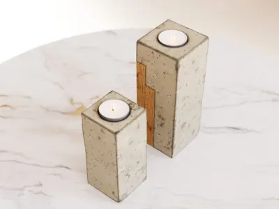 Wood and concrete candle holders 3D model