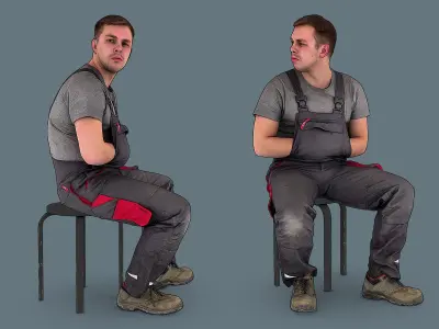 Foreman in Overalls Sitting 3D model
