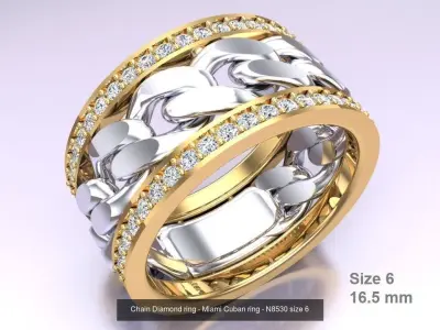 Chain Diamond ring - Miami Cuban ring - N8530 - 4 Size 3D Model Collection
