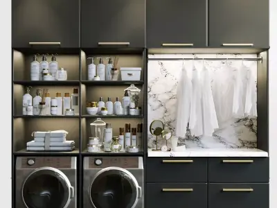 Laundry room with cosmetics for clothes and towels 3D model