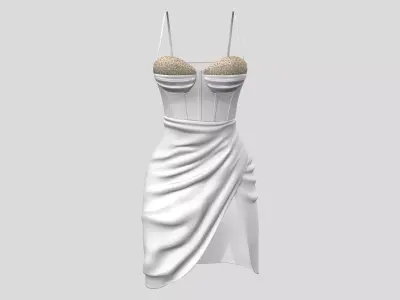 White Satin Dress With Crystals Low-poly 3D model