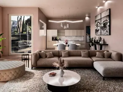 Modern Livingroom with Kitchen 3D model