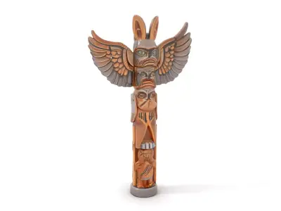 Wooden Totem Pole Model Pack with Intricate Carvings Low-poly 3D model