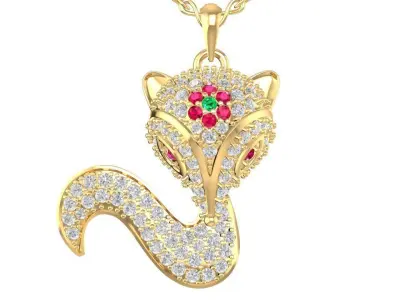 Luxury Fox Pendant with Pave Diamonds Jewelry  1749 3D print model