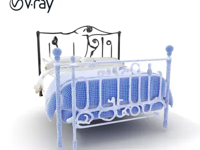 Ornate Black Metal Bed Model Pack Low-poly 3D model