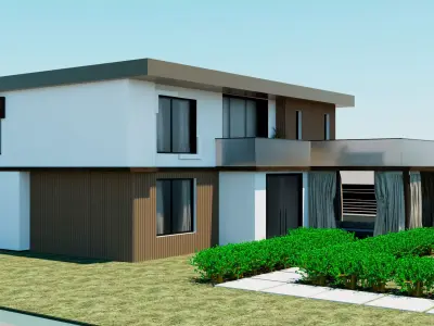 Modern House with Large Balcony and Terrace 3D model