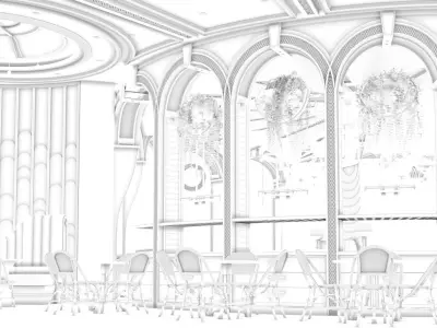 Modern Art Deco Cafe Interior  Low-poly 3D model