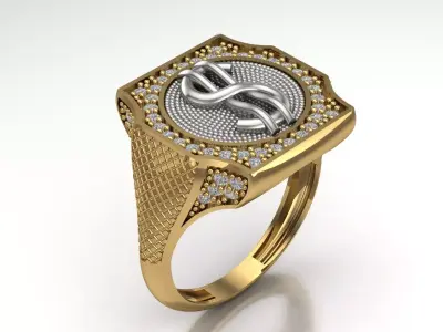 Luxury Dollar Sign Mens Ring With Diamonds Jewelry Gents Rings 3D print model