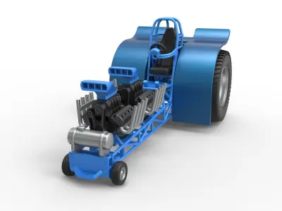 Pulling tractor with 2 engines V8 Scale 1 to 25 3D print model